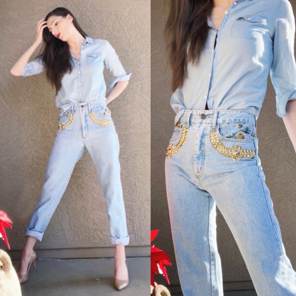 VTG 90s ROBIN BERRY Jeweled High Waisted Mom Jeans